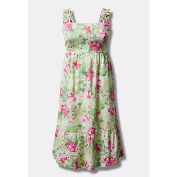 Torrid Midi Poplin Tiered Ruffle Strap Dress Floral NWT - Picture 7 of 9